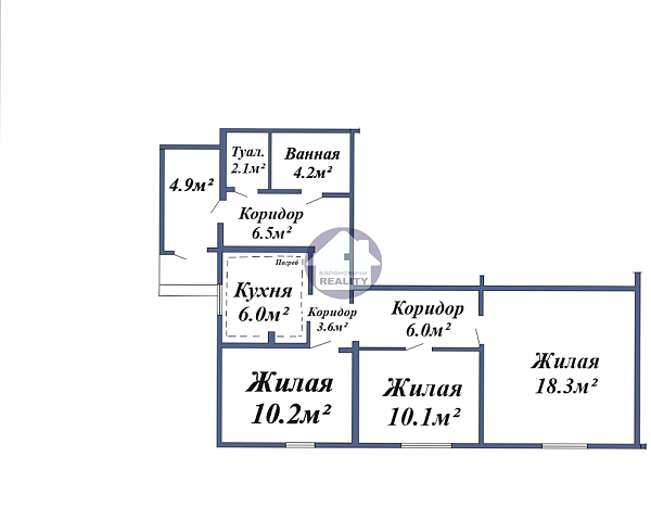 3-к квартира, 69 кв.м.