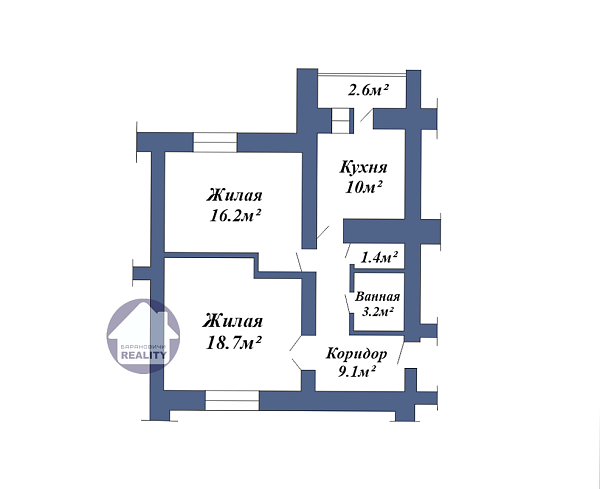 2-к квартира, 61 кв.м.