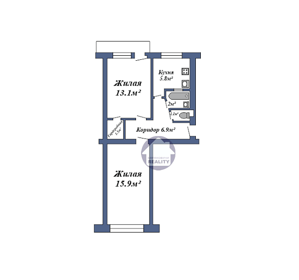 2-к квартира, 46 кв.м.