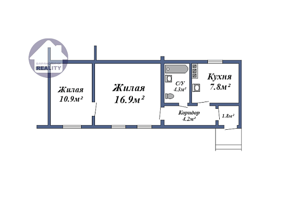 2-к квартира, 45 кв.м.