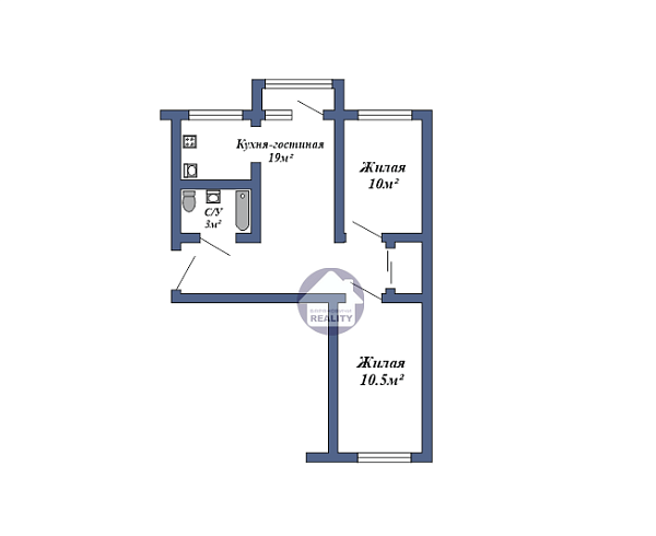 3-к квартира, 57 кв.м.