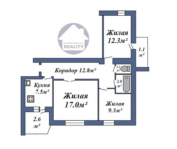 3-к квартира, 66 кв.м.