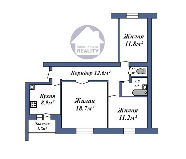 3-к квартира, 70 кв.м.
